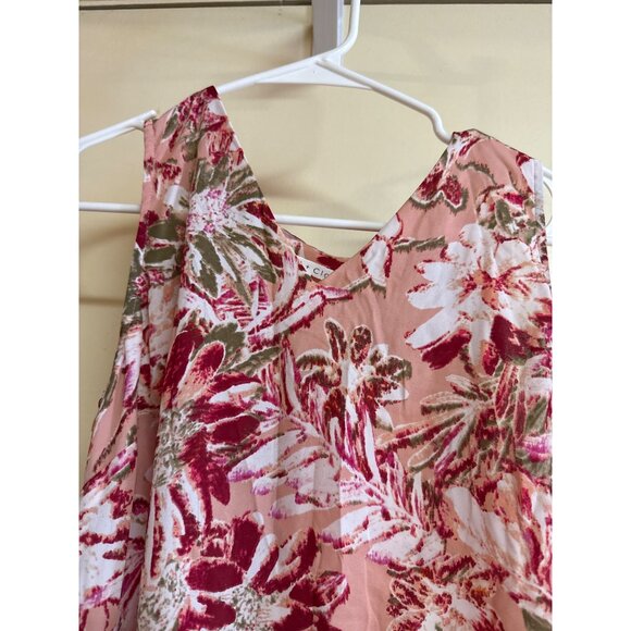 Violet + Claire Sleeveless Floral Print Blouse S Peach Pink Green Polyester Wome - Picture 2 of 4